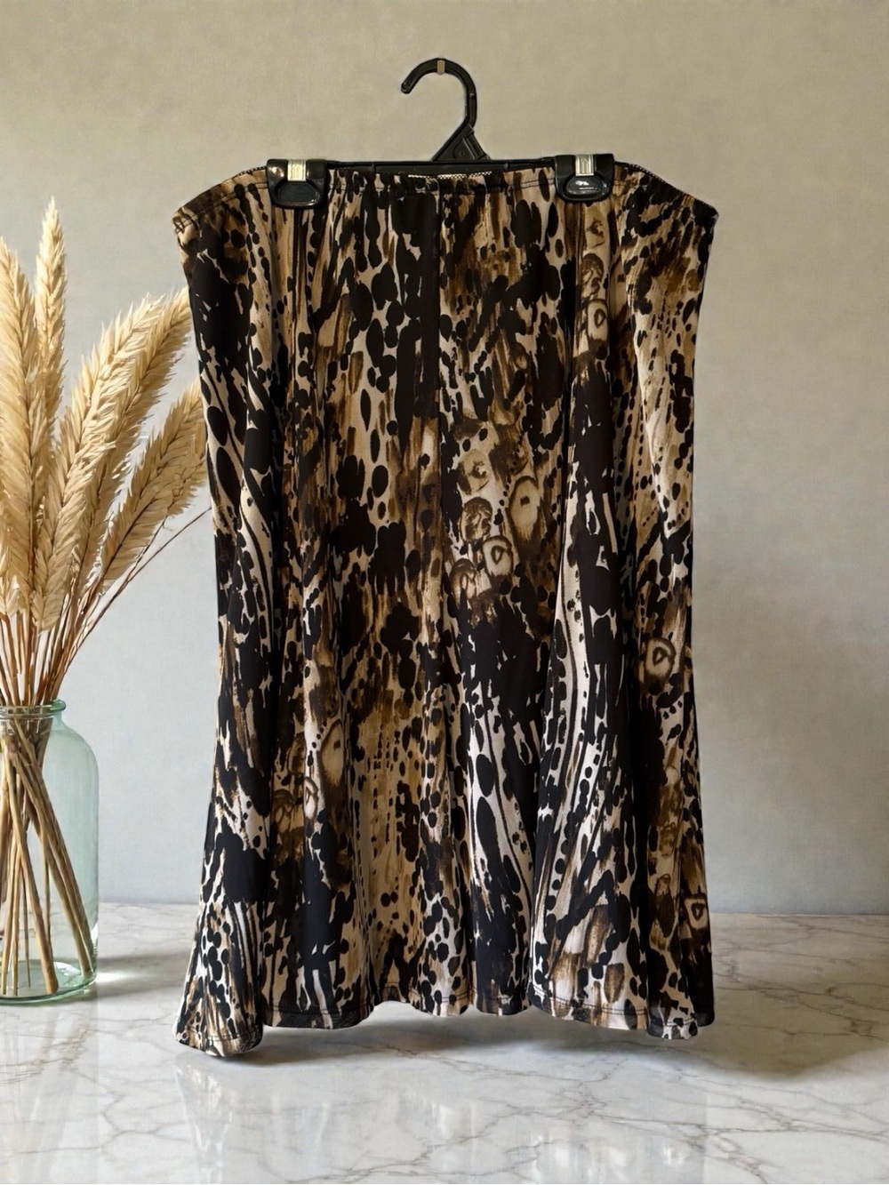 Christopher & Banks Brown and Black Abstract Print Stretchy Full Skirt